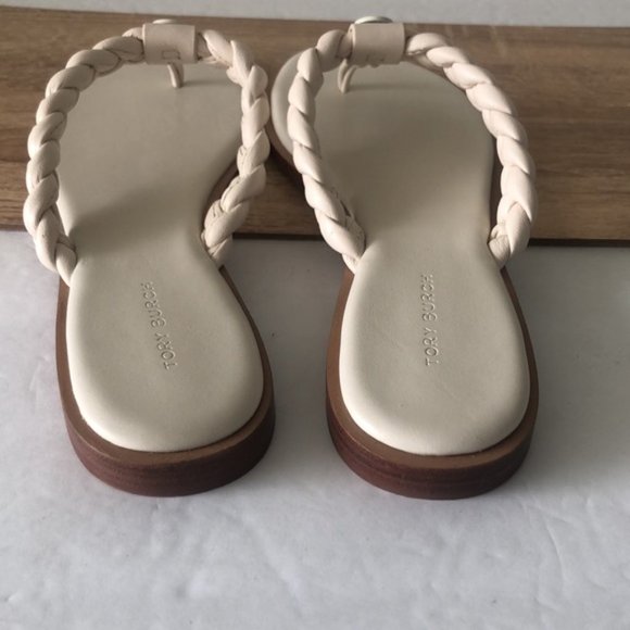Tory Burch Ivory White Thong Braided Benton Sheep Plume Nappa Leather Sz.9 - Picture 4 of 16